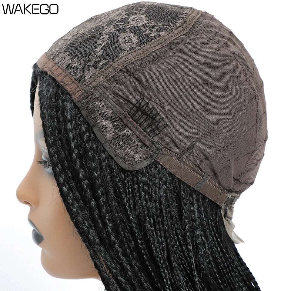 Wakego Black Braided African Wig Handmade Box Braids Wig Natural Synthetic Braiding Hair Wigs For All Women Peluca Con Trenzas Luxegan