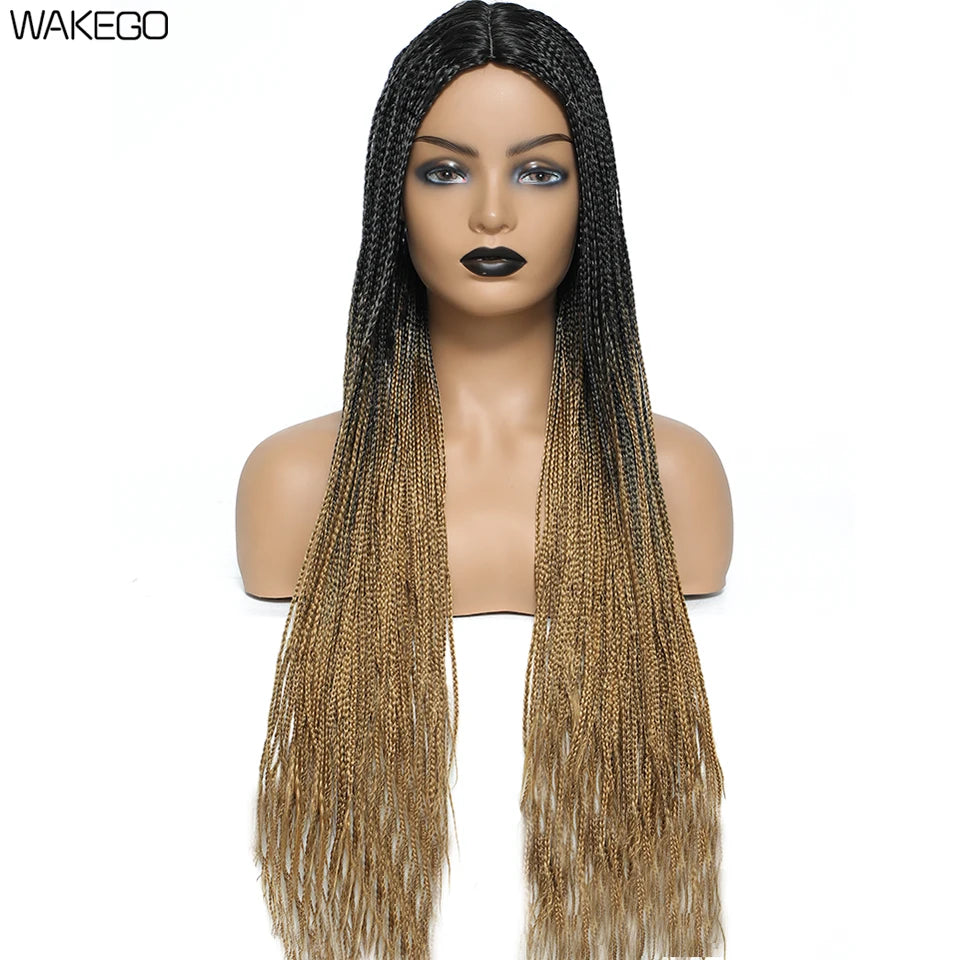Wakego Box Braided Wigs for Black Women 26" Long Braids Wigs Fake Scalp Synthetic Heat Resistant Fiber Micro Braid Wig Daily Use Luxegan