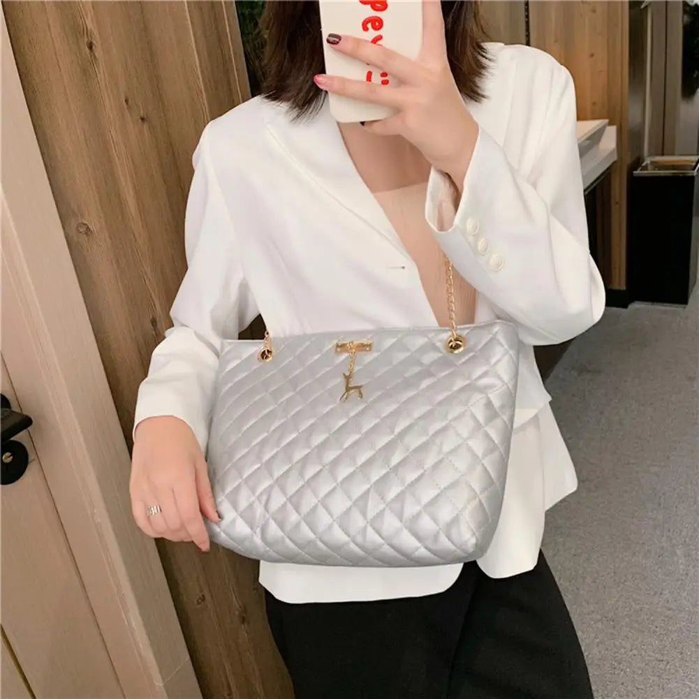 Classic Diamond Lattice Handbag | Fashion Women's Large Capacity Top-handle Bags & Pure Color Thin Chain Shoulder Crossbody Bag Luxegan