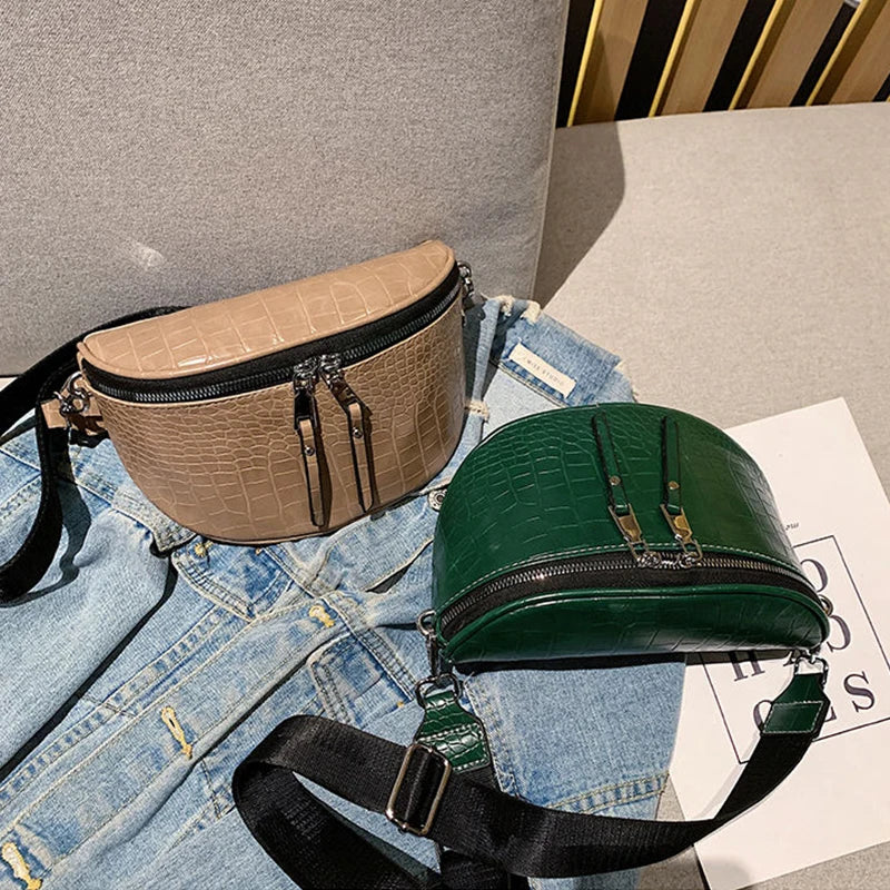 Luxury Saddle Chest Bag | Soft Stone Pattern Chain Crossbody Luxegan