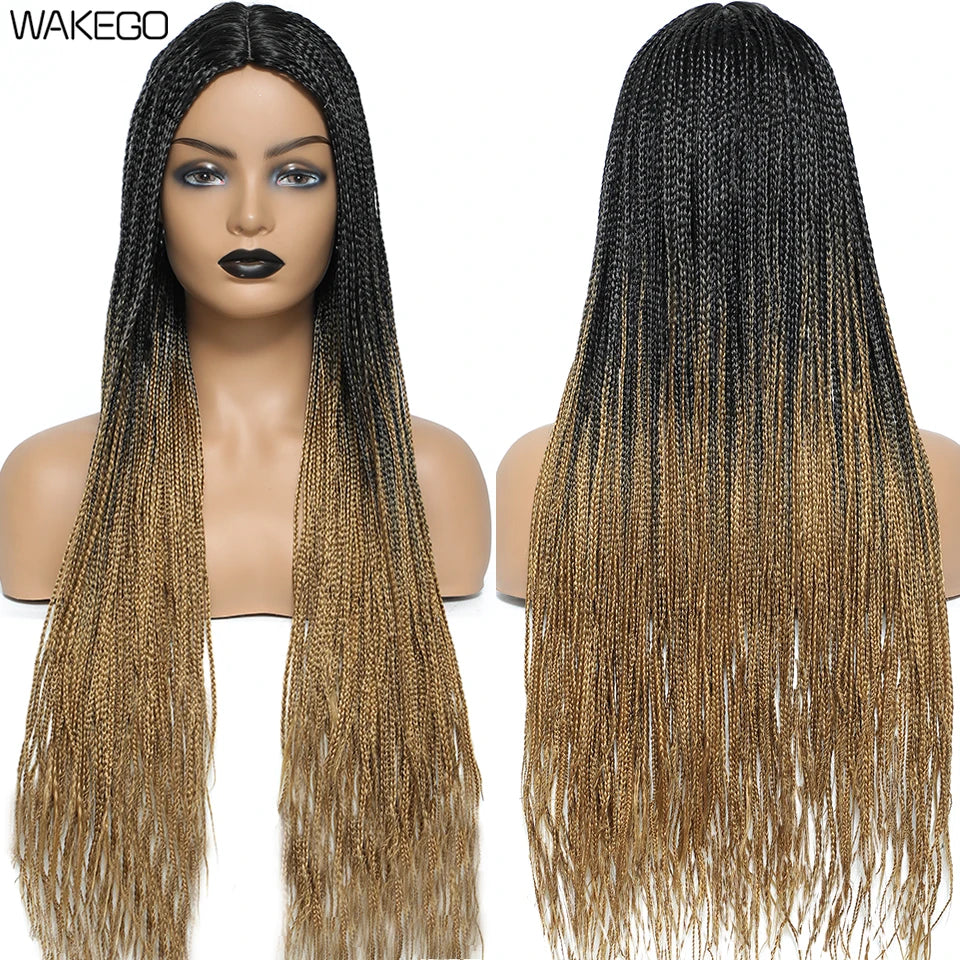 Wakego Black Braided African Wig Handmade Box Braids Wig Natural Synthetic Braiding Hair Wigs For All Women Peluca Con Trenzas Luxegan