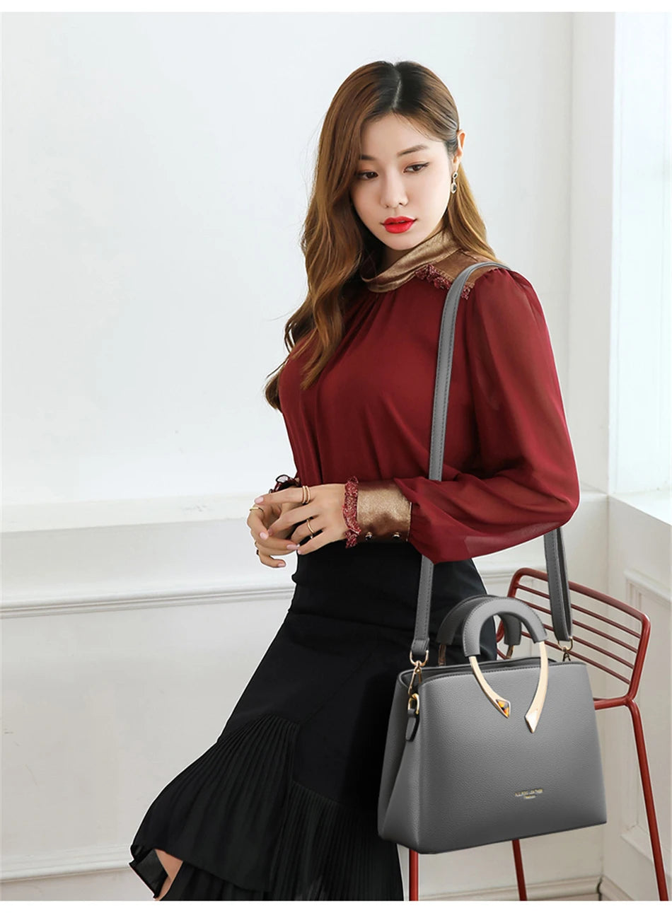 High-Quality Microfiber Leather Casual Tote | Luxury Designer Handbag for Women | Sophisticated Shoulder & Crossbody Bag | Elegant Solid Color Satchel with Smart Partitioning Luxegan