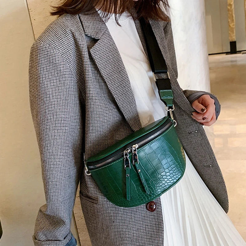 Luxury Saddle Chest Bag | Soft Stone Pattern Chain Crossbody Luxegan