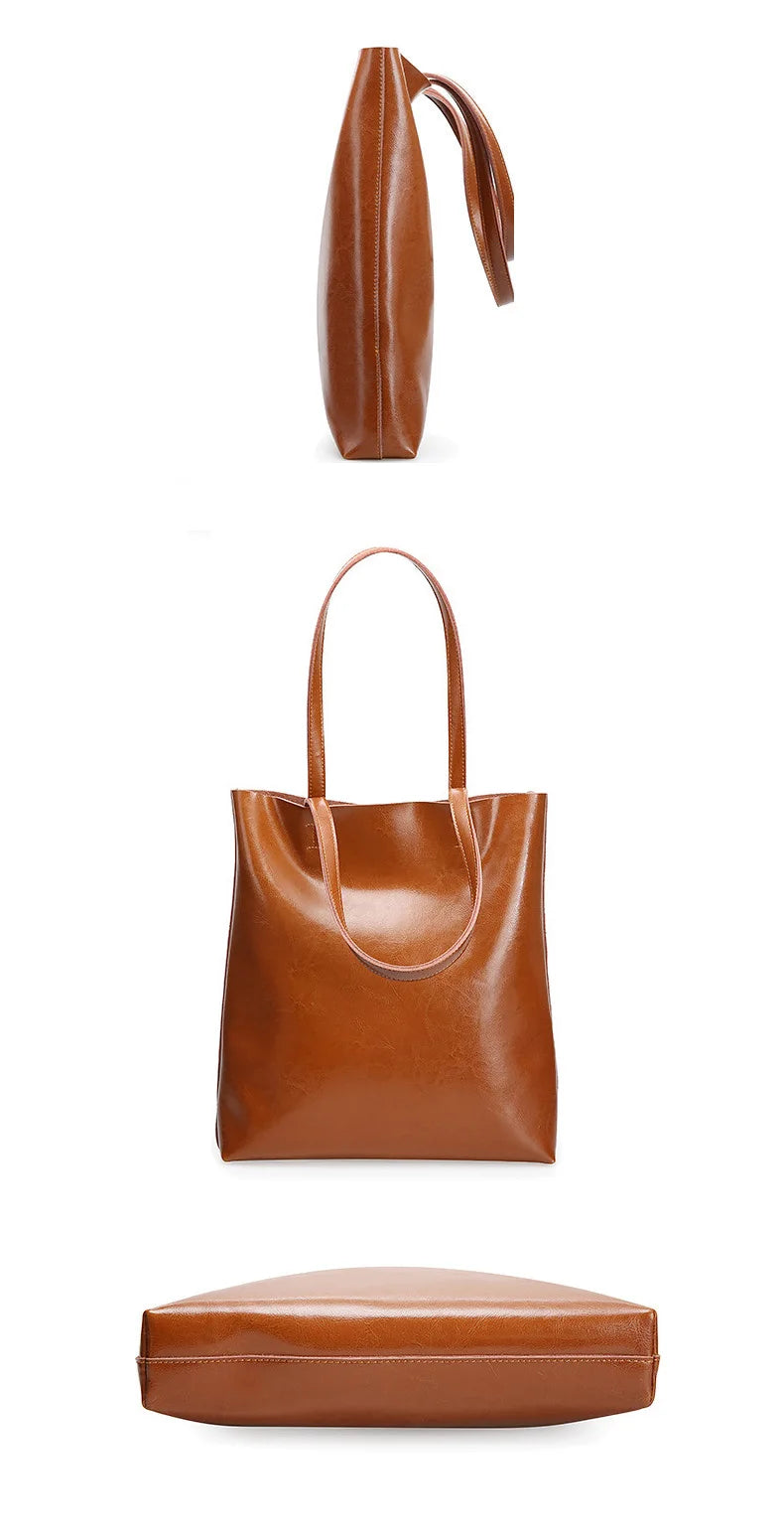 Real Genuine Leather Women's Shoulder Bags | Large Capacity Female Fashion Office Retro Handbag (Cow Leather, Big Bags for Women) Luxegan
