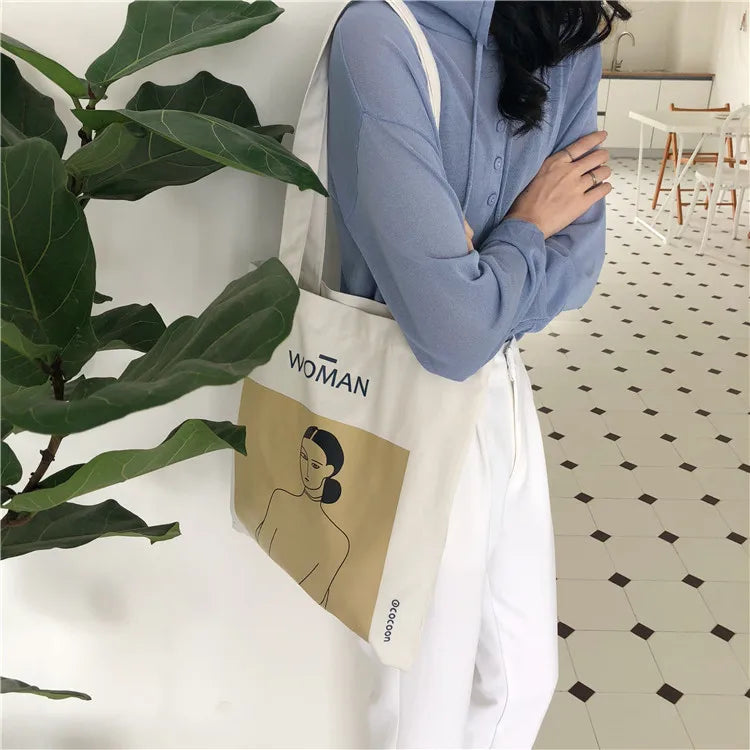 Henri Matisse Painting Print Canvas Shoulder Bag | Simple Lady Shopping Tote Bag Feminina | Eco Pure Cotton Cloth Handbag Luxegan