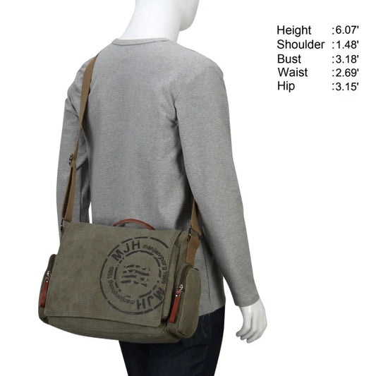 Premium Men's Canvas Messenger Bag | Vintage Business Crossbody Shoulder Bag & Travel Handbag | Large 39 X 28 X 14 cm High-Quality Satchel | Fashion Postman School Bag with Multi-Pocket Organizer Luxegan