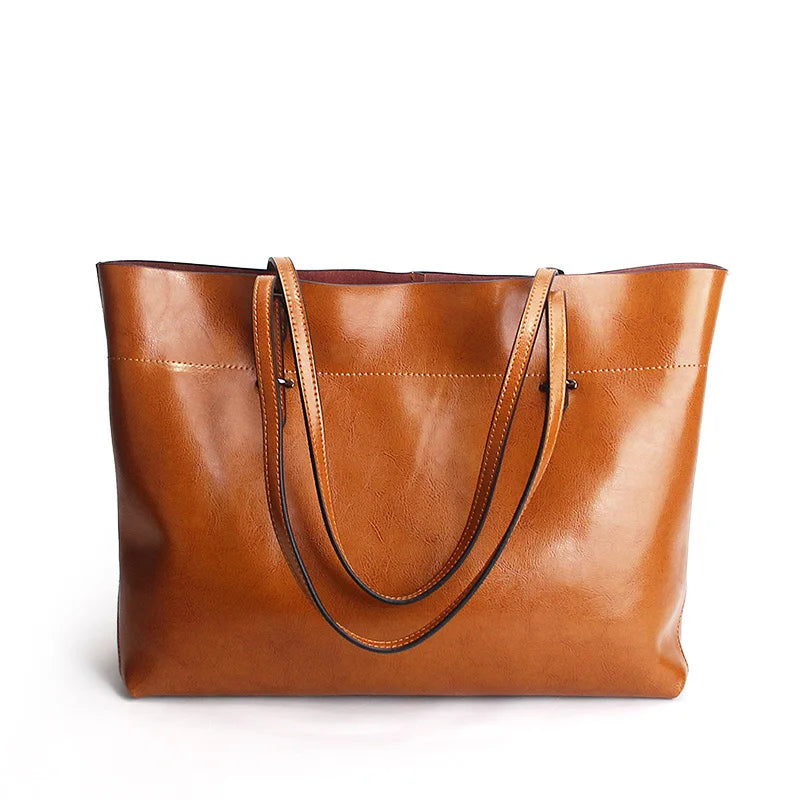 Premium 100% Genuine Leather Women’s Handbag | Large Capacity Vintage Shoulder Purse | Luxury Black & Brown Ladies' Tote for Shopping & Work Luxegan