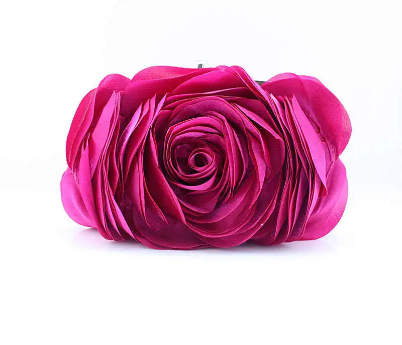 Luxury Flower Bride Evening Clutch Purse | Embroidered Ruched Floral Party Handbag | Premium Satin-Lined Wedding Wallet | Elegant Minaudiere Chain Shoulder Bag Model EB034 Luxegan