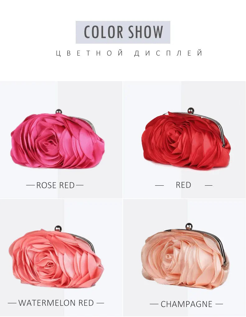 Luxury Flower Bride Evening Clutch Purse | Embroidered Ruched Floral Party Handbag | Premium Satin-Lined Wedding Wallet | Elegant Minaudiere Chain Shoulder Bag Model EB034 Luxegan
