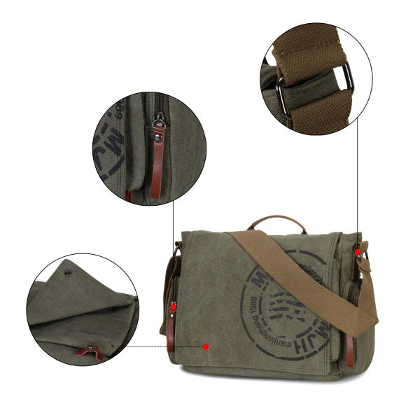 Premium Men's Canvas Messenger Bag | Vintage Business Crossbody Shoulder Bag & Travel Handbag | Large 39 X 28 X 14 cm High-Quality Satchel | Fashion Postman School Bag with Multi-Pocket Organizer Luxegan