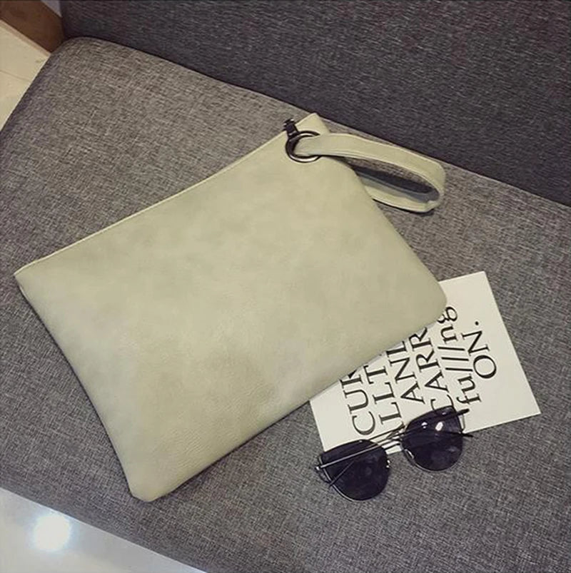 PU Leather Solid Envelope Clutch | Fashion Soft Sac Bag with Zipper Luxegan