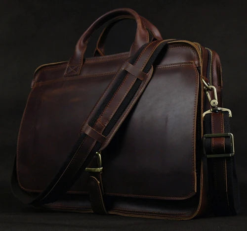 Luxury Genuine Leather Men's Briefcase | Sophisticated "Bull Leather" Silhouette | 15-inch Laptop Portfolio & Messenger Bag | "Dignified" High-Performance M019 Document Bag for Radiant Versatile Styling Luxegan
