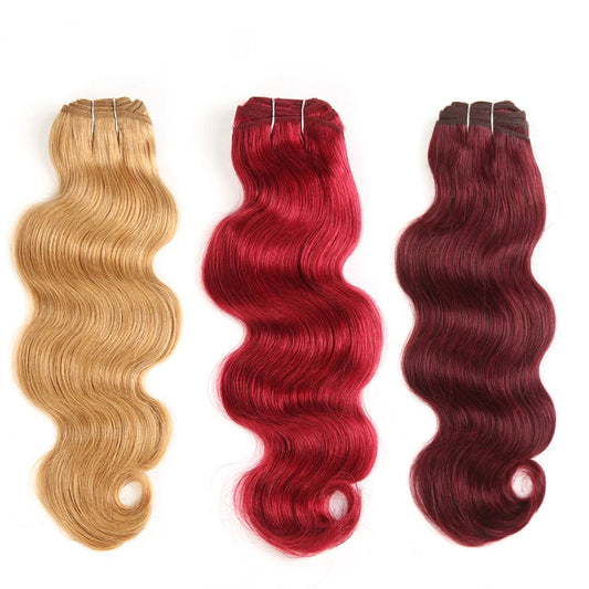Brazilian Natural Body Wave Remy Human Hair Bundle | Colored #27 #30 #99J Burgundy | 10–22 Inch
