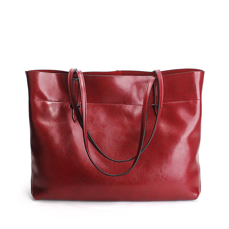 Premium 100% Genuine Leather Women’s Handbag | Large Capacity Vintage Shoulder Purse | Luxury Black & Brown Ladies' Tote for Shopping & Work Luxegan