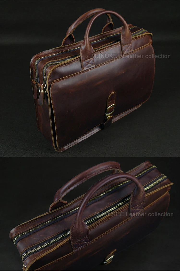 Luxury Genuine Leather Men's Briefcase | Sophisticated "Bull Leather" Silhouette | 15-inch Laptop Portfolio & Messenger Bag | "Dignified" High-Performance M019 Document Bag for Radiant Versatile Styling Luxegan