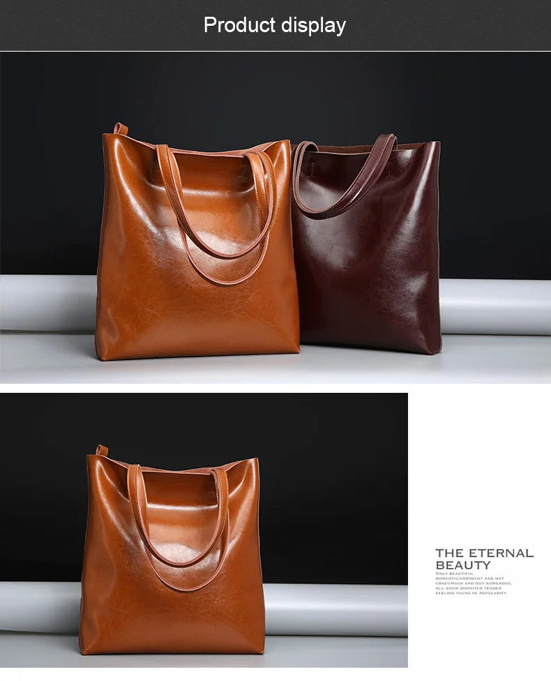 Real Genuine Leather Women's Shoulder Bags | Large Capacity Female Fashion Office Retro Handbag (Cow Leather, Big Bags for Women) Luxegan
