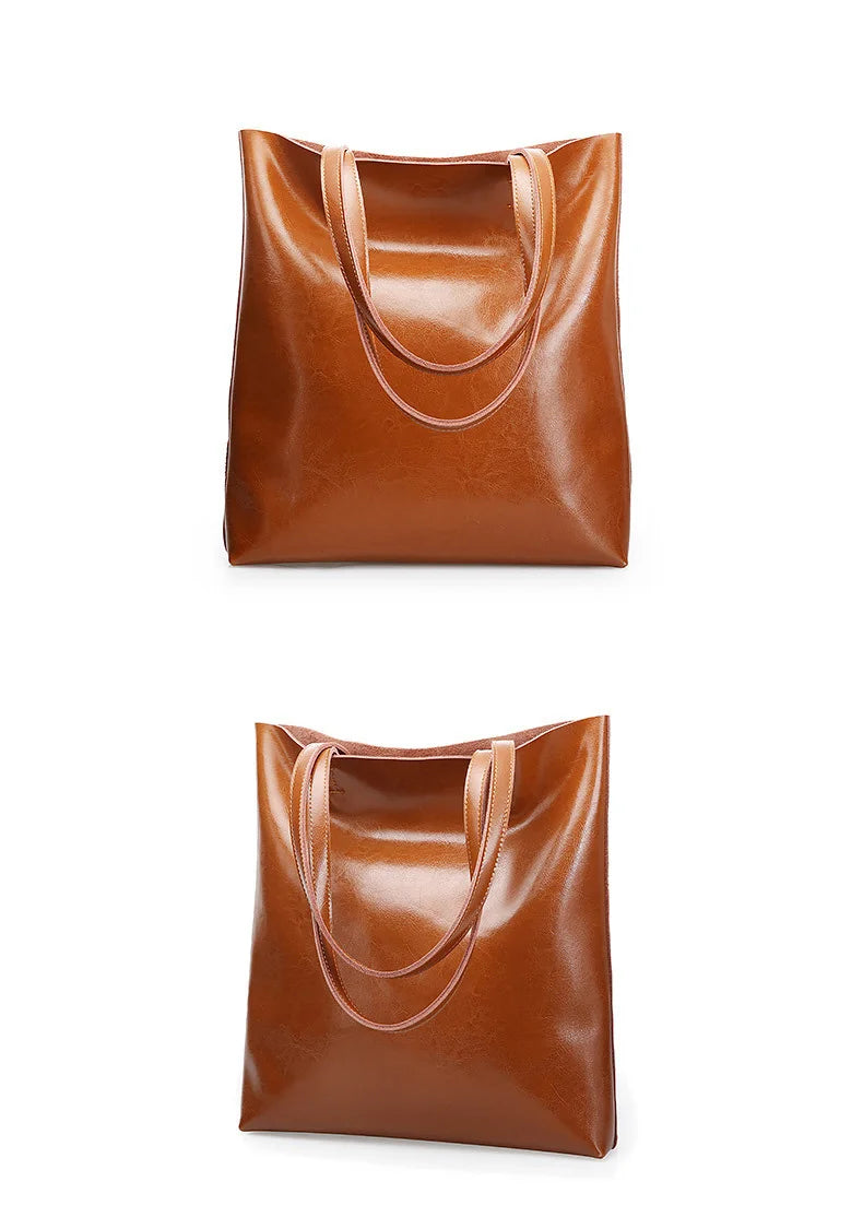 Real Genuine Leather Women's Shoulder Bags | Large Capacity Female Fashion Office Retro Handbag (Cow Leather, Big Bags for Women) Luxegan