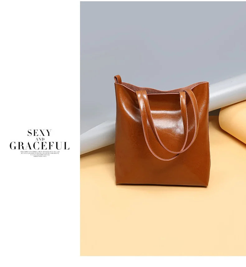 Real Genuine Leather Women's Shoulder Bags | Large Capacity Female Fashion Office Retro Handbag (Cow Leather, Big Bags for Women) Luxegan