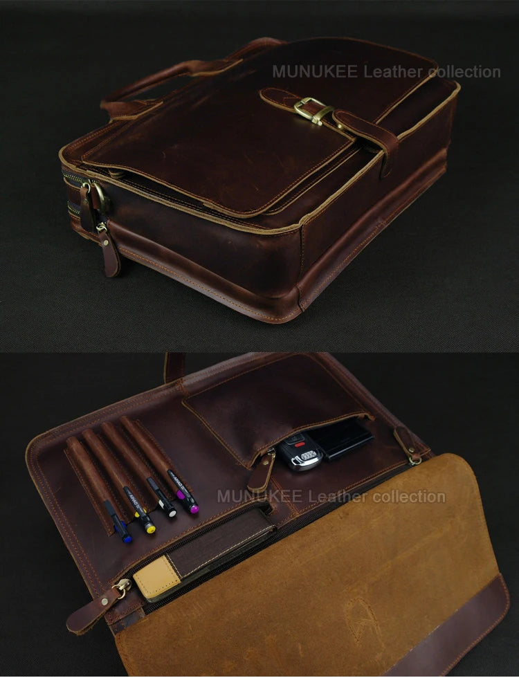 Luxury Genuine Leather Men's Briefcase | Sophisticated "Bull Leather" Silhouette | 15-inch Laptop Portfolio & Messenger Bag | "Dignified" High-Performance M019 Document Bag for Radiant Versatile Styling Luxegan