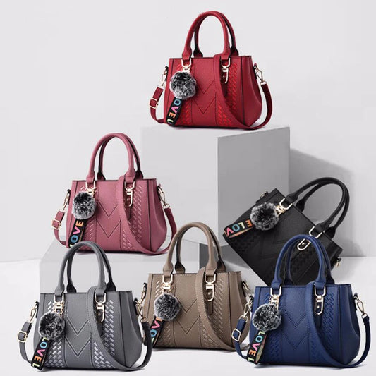 Soft PU Leather Embroidered Satchel | Fur Ball Messenger Handbag Luxegan