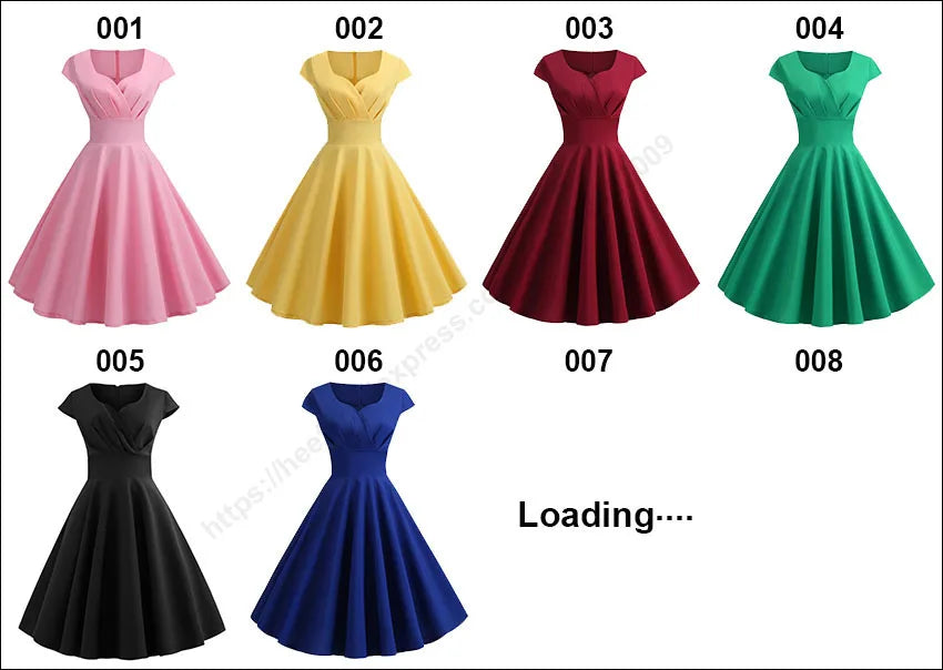 Women's Hepburn Vintage Rockabilly Pin-Up Dress | Elegant Retro Casual Party Midi Dress | Classic V-Neck Short Sleeve Sundress | Premium Tatting Slight Stretch Slim Fit A-Line Vestido Model WQ1307 Luxegan