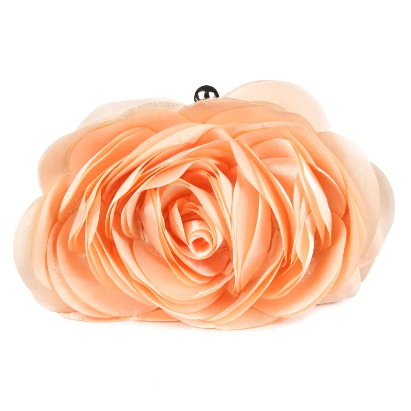 Luxury Flower Bride Evening Clutch Purse | Embroidered Ruched Floral Party Handbag | Premium Satin-Lined Wedding Wallet | Elegant Minaudiere Chain Shoulder Bag Model EB034 Luxegan