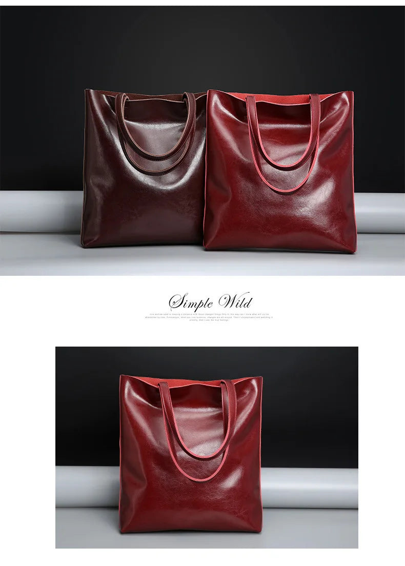 Real Genuine Leather Women's Shoulder Bags | Large Capacity Female Fashion Office Retro Handbag (Cow Leather, Big Bags for Women) Luxegan