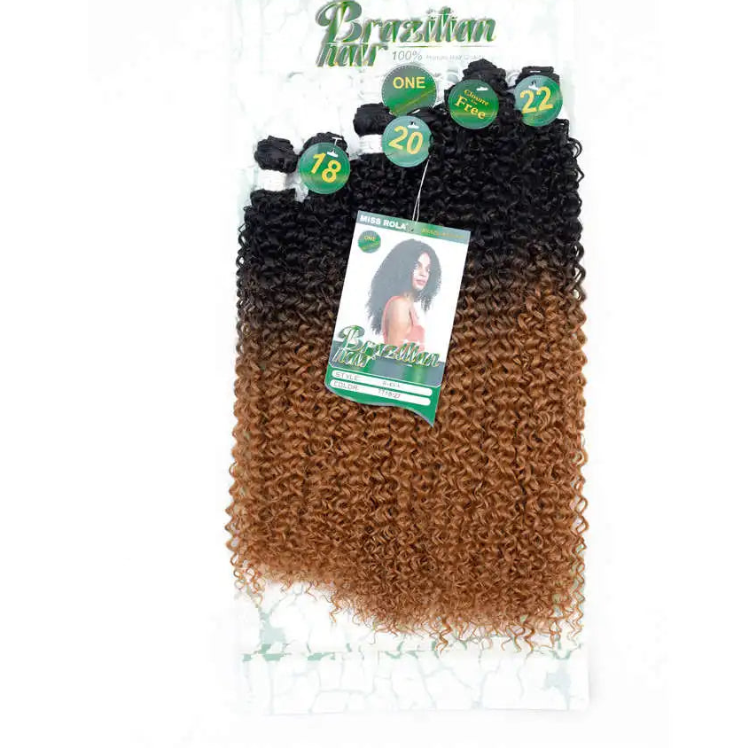 Ombre Curly Synthetic Hair Bundles with Free Closure – 6 Pcs Pack 18"–22" Hair Weave Luxegan
