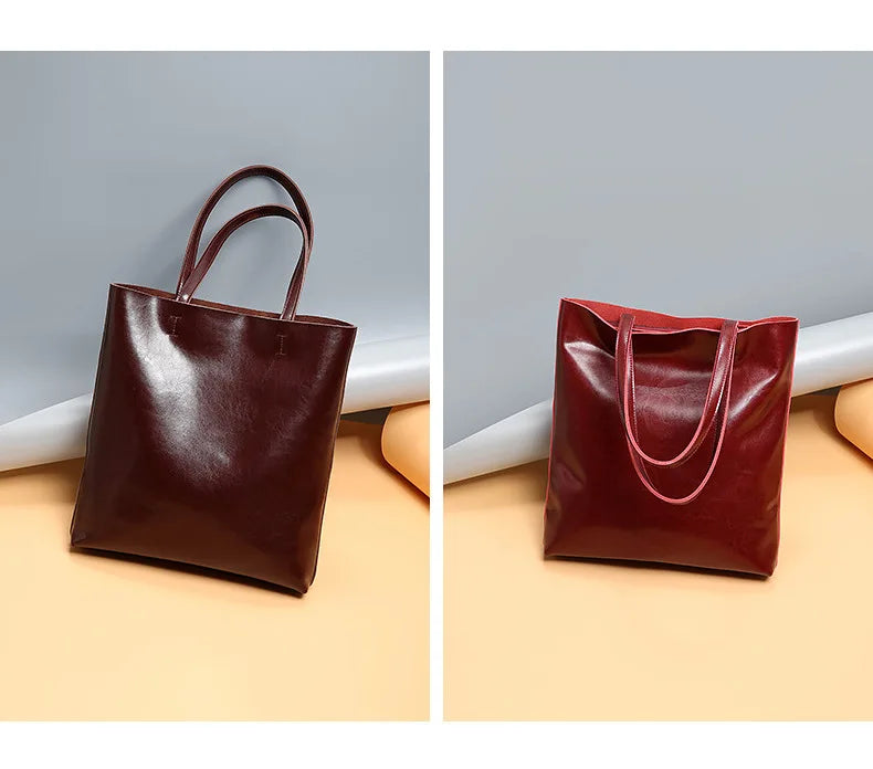 Real Genuine Leather Women's Shoulder Bags | Large Capacity Female Fashion Office Retro Handbag (Cow Leather, Big Bags for Women) Luxegan