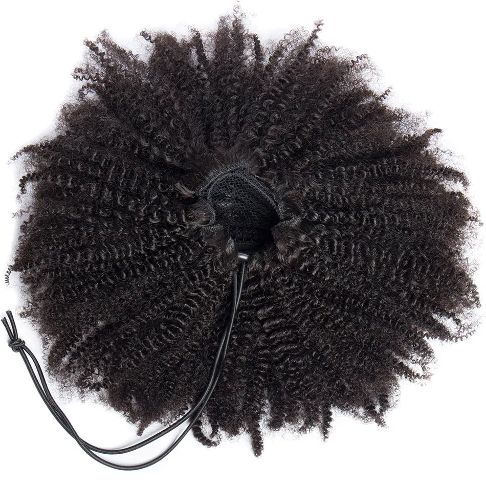 Afro Kinky Curly Drawstring Ponytail | Sophisticated 4B 4C Mongolian Human Hair Silhouette | Elegant "Clip-In" Remy Hair Extension | "Dignified" 100g Pure Color Piece for Radiant Versatile Styling Luxegan