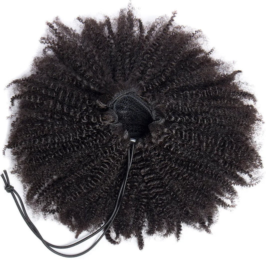 Afro Kinky Curly Drawstring Ponytail | Sophisticated 4B 4C Mongolian Human Hair Silhouette | Elegant "Clip-In" Remy Hair Extension | "Dignified" 100g Pure Color Piece for Radiant Versatile Styling Luxegan