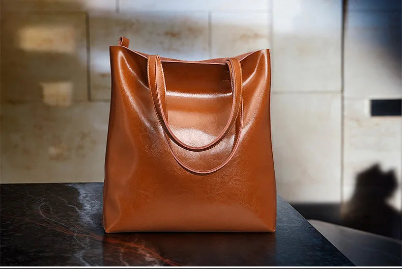 Cow Leather Vintage Handbag | Genuine Leather Shoulder & Office Tote Bag Luxegan