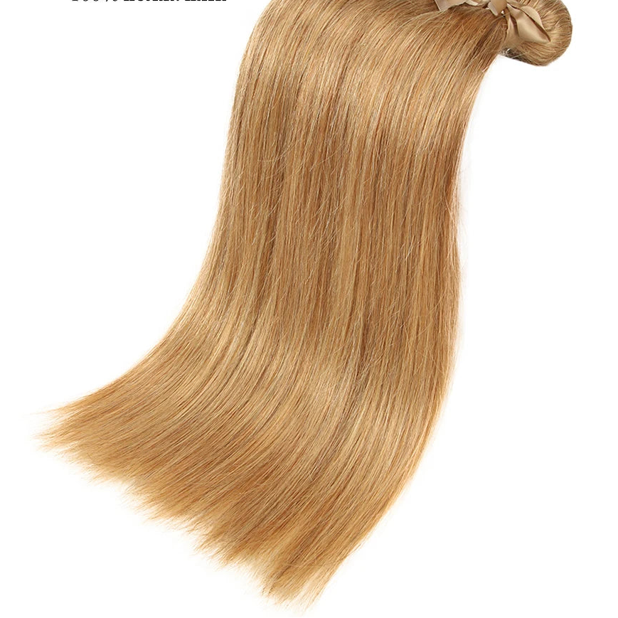 #27/30 Honey Blonde Auburn Straight Human Hair Bundles | Premium Brazilian Remy Human Hair Weaving | Multidimensional Highlighted Sew-In Extension Bundles (3-Piece Multipack) Luxegan