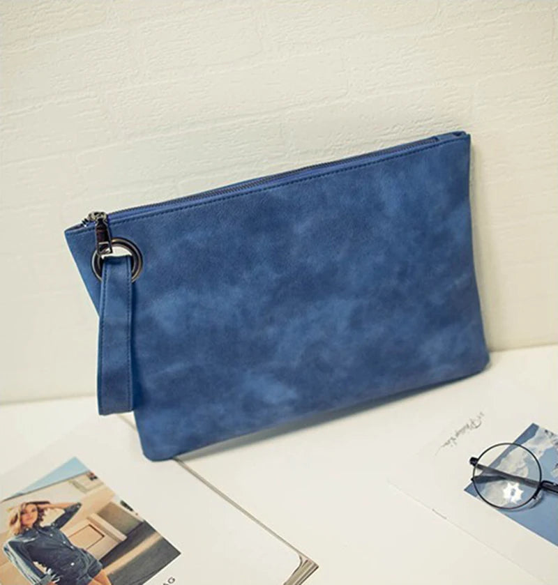 PU Leather Solid Envelope Clutch | Fashion Soft Sac Bag with Zipper Luxegan