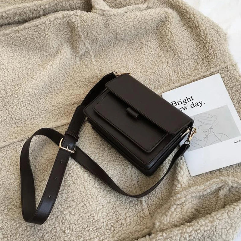 Vintage Shoulder Bag for Women | Simple Solid Color Messenger Bag & Small Square Crossbody Luxegan