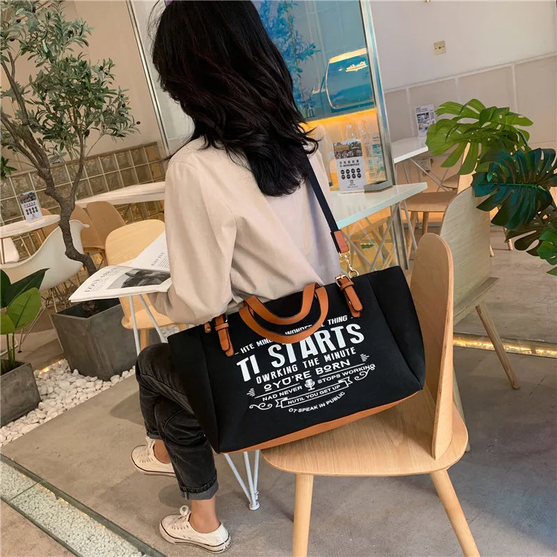 Casual Letter Design Canvas Tote | Soft Large Capacity Shoulder Bag Luxegan