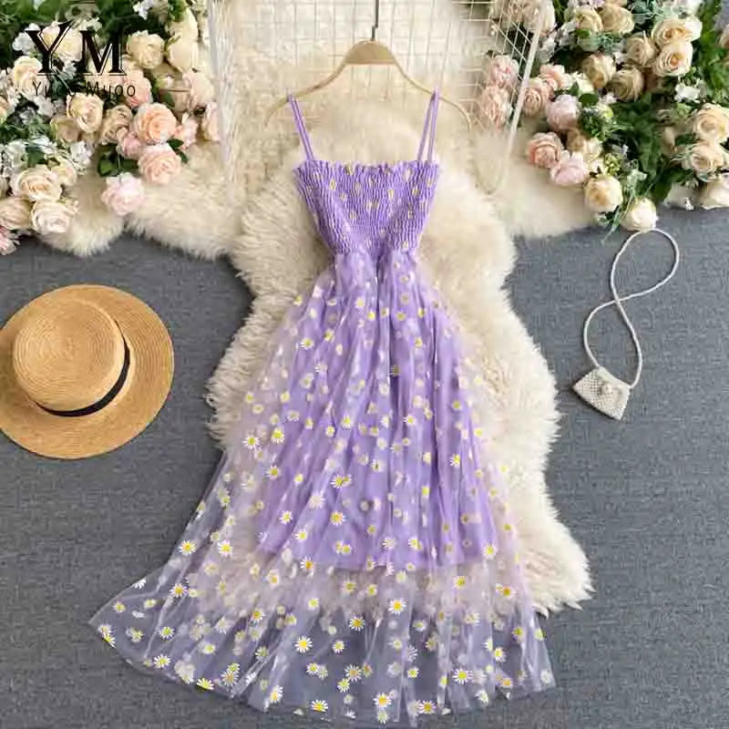 Print Square Neck Spaghetti Strap Sleeveless A-Line Mid-Calf Dress – Empire Waist, Summer Luxegan