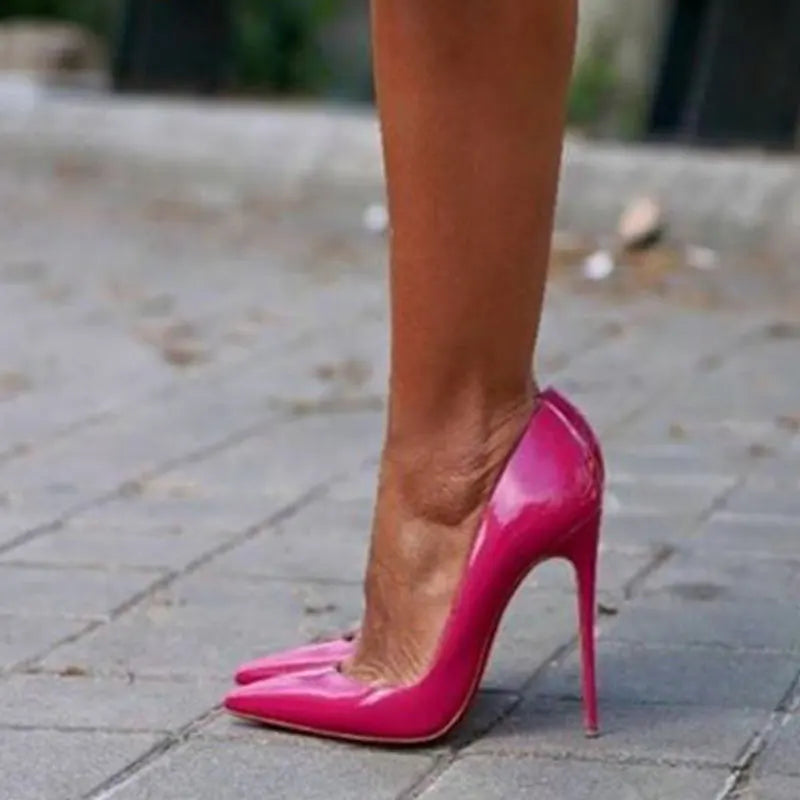 Solid Basic Patent Pointed Toe Stilettos | Sophisticated 8cm/10cm/12cm High Heel Pumps | Elegant "Handmade Patent Leather" Silhouette | "Dignified" Sexy Wedding & Party Shoes for Radiant Versatile Styling Luxegan