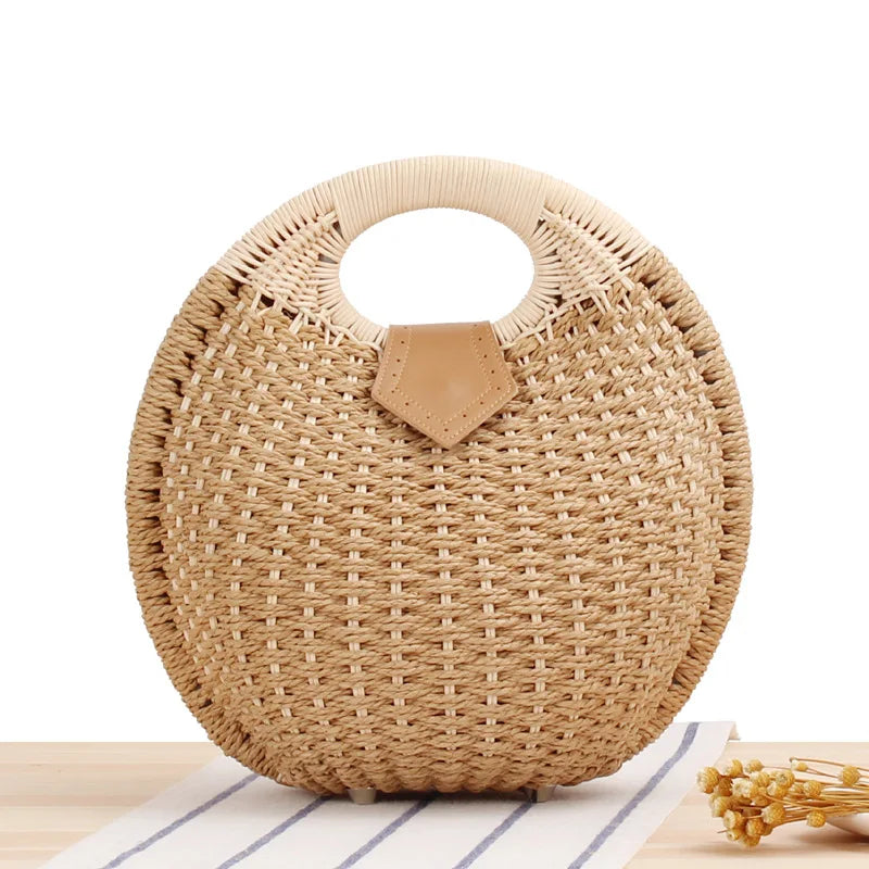 Hard Natural Rattan Shell Handbag | Bohemia Top-Handle Beach Tote & Clutch Luxegan