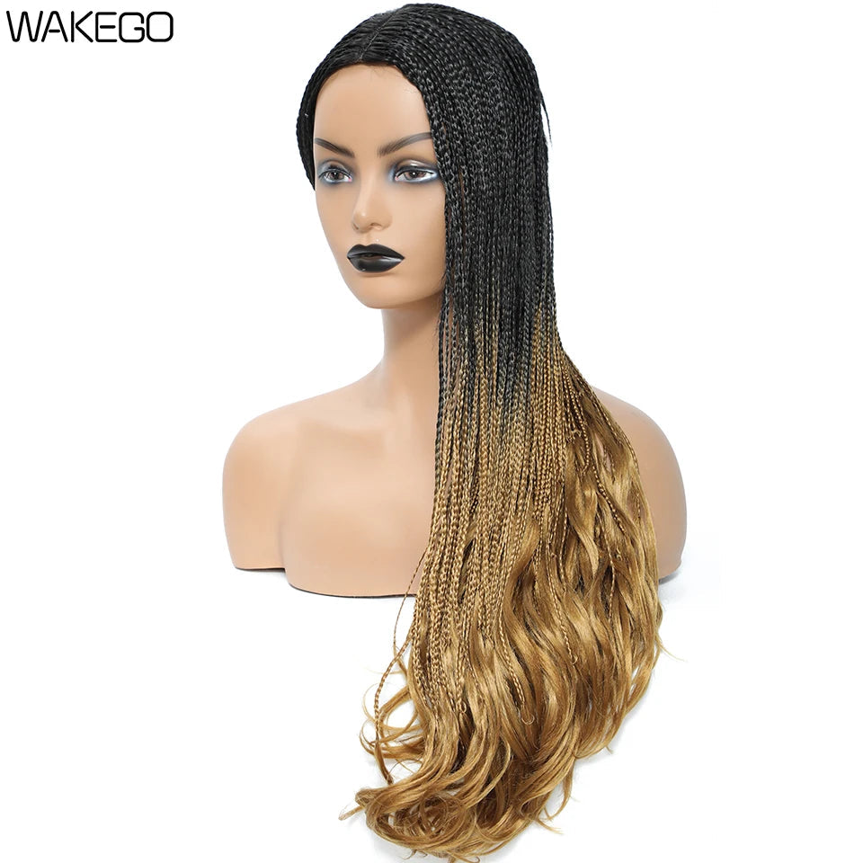 26 Inch Long Box Braid Wig With Curly End African synthetic Braided Wigs For Women Fake Scalp Heat Resistant Braiding Hair Wig Luxegan