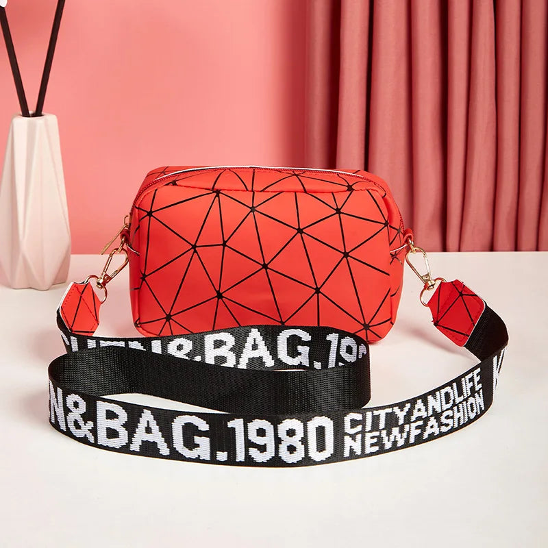 Fashion Laser Shoulder Messenger Bag | Sophisticated PU Leather Small Square Crossbody | Trendy New Laser Satchel with Letter Decoration | Elegant Geometric Pattern Shoulder Bag for Women Luxegan