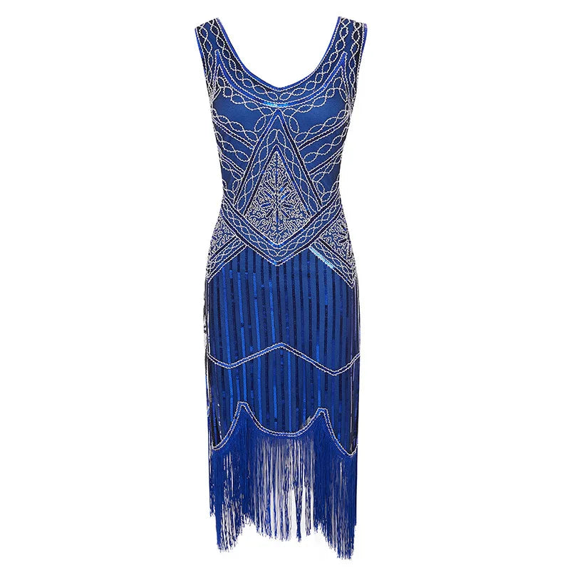 Vintage Sequin Full Fringed Flapper Dress | Roaring 20s Great Gatsby Party Gown | Plus Size XS-4XL Summer Knit Knee-Length Dress