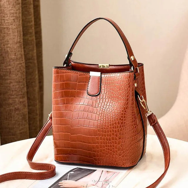 Retro Alligator Bucket Handbag for Women | Sophisticated Crocodile Pattern Large Capacity - view 5