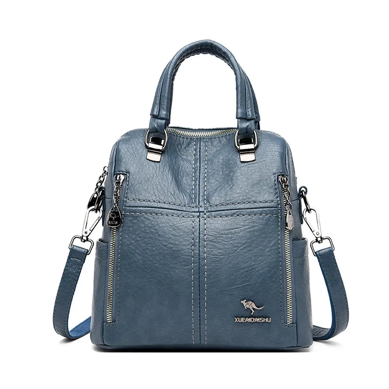 Premium Sheepskin Leather Multifunction Handbag | Luxury Designer Large Capacity Travel Backpack & - view 13
