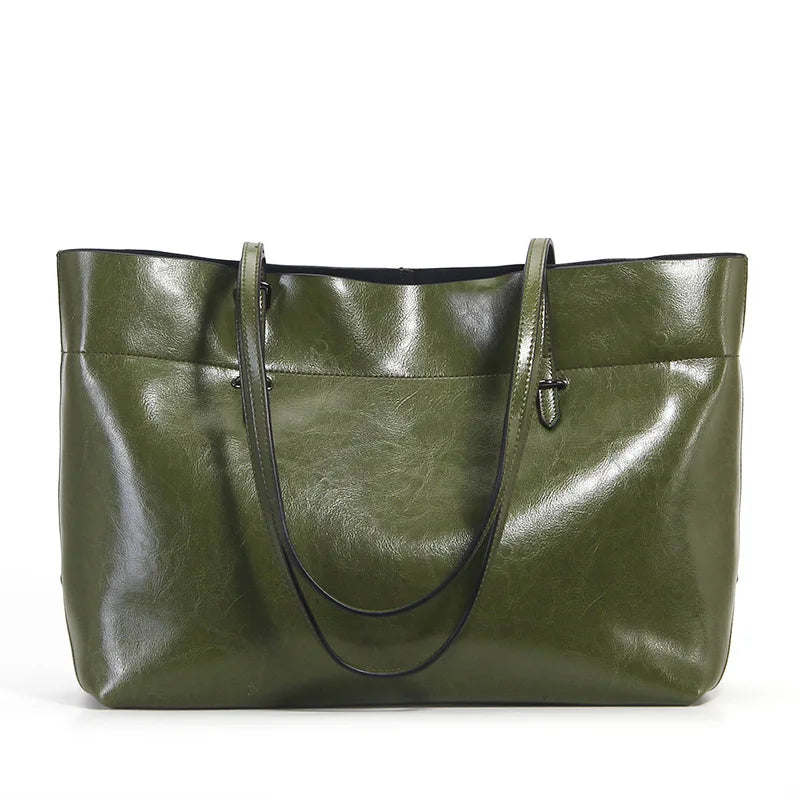 Premium 100% Genuine Leather Women’s Handbag | Large Capacity Vintage Shoulder Purse | Luxury Black & Brown Ladies' Tote for Shopping & Work Luxegan