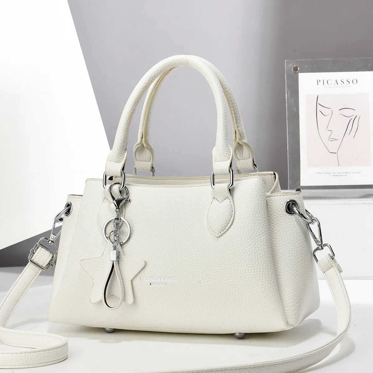 New Ladies Luxury PU Leather Tote | Korean Style Designer Shoulder Bag | Trendy Fashion Crossbody with Chain Decoration | Versatile Daily & Travel Handbag (Model A91608)