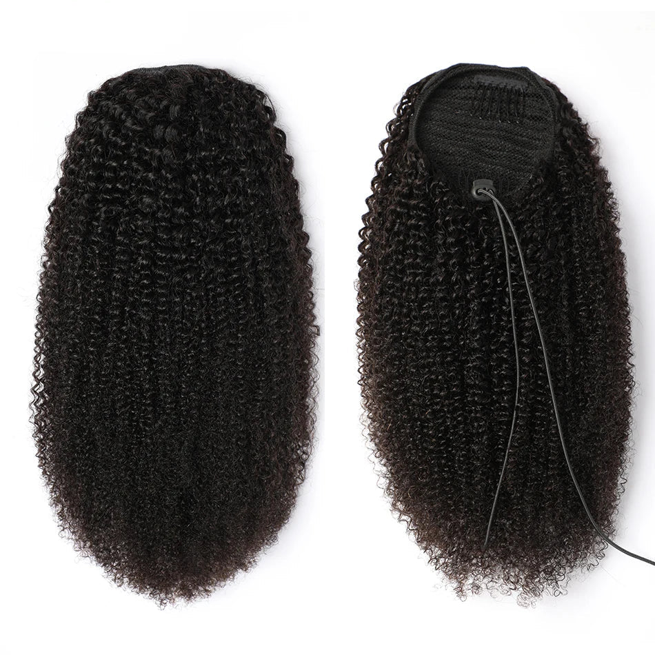 Afro Kinky Curly Drawstring Ponytail | Sophisticated 4B 4C Mongolian Human Hair Silhouette | Elegant "Clip-In" Remy Hair Extension | "Dignified" 100g Pure Color Piece for Radiant Versatile Styling Luxegan