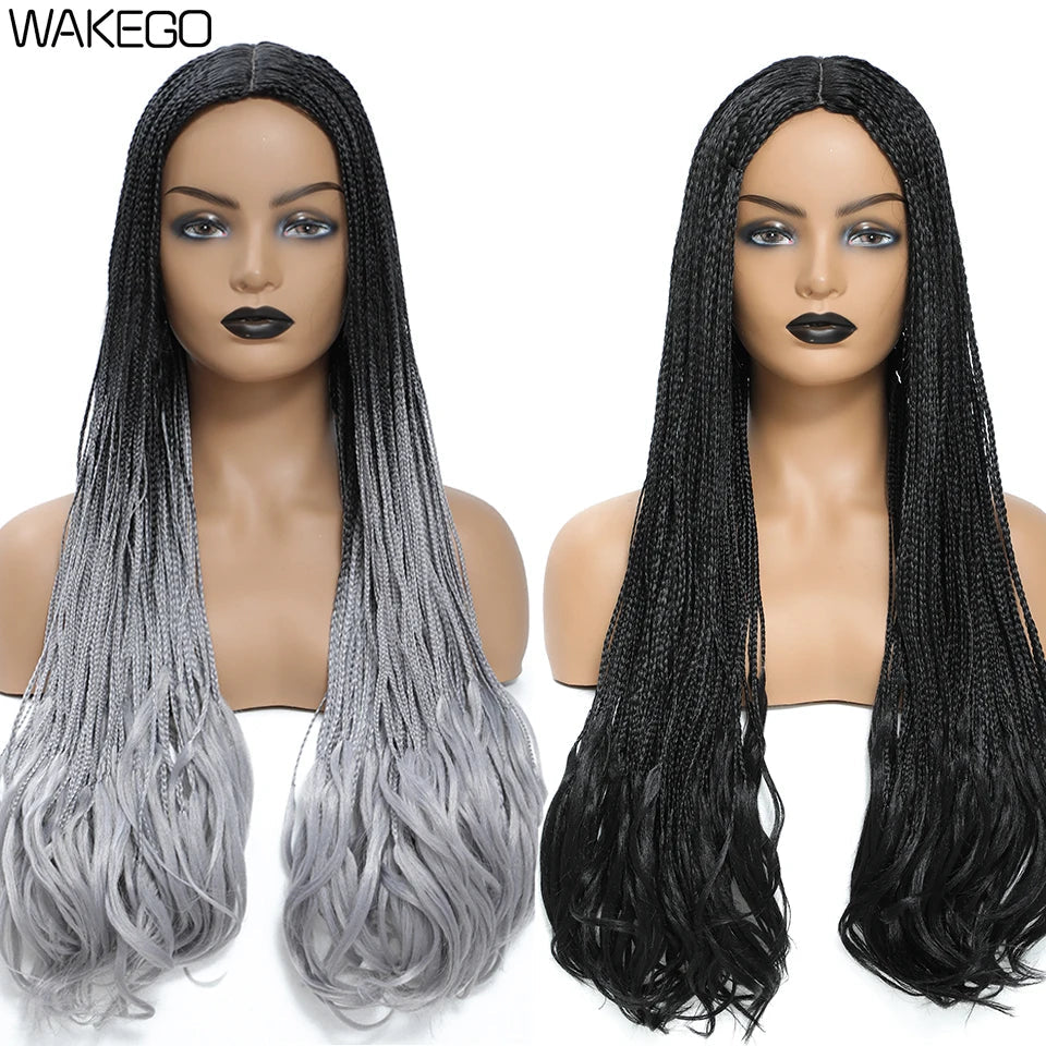 26 Inch Long Box Braid Wig With Curly End African synthetic Braided Wigs For Women Fake Scalp Heat Resistant Braiding Hair Wig Luxegan