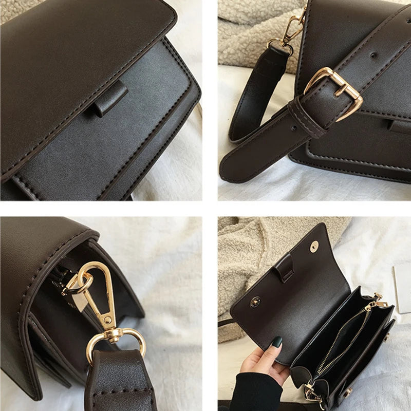 Vintage Shoulder Bag for Women | Simple Solid Color Messenger Bag & Small Square Crossbody Luxegan