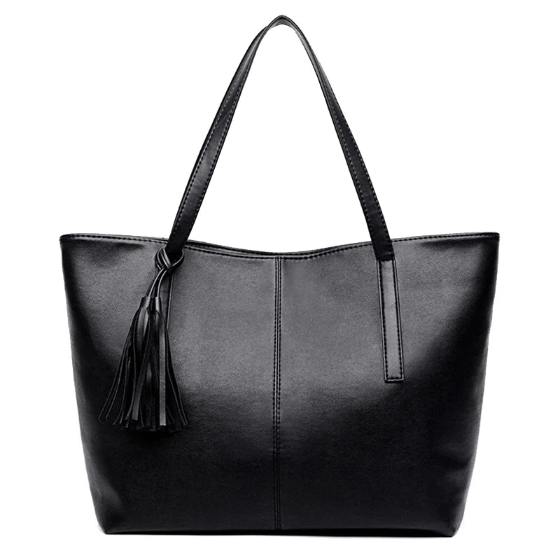 Retro Tassel Tote Bag | Large Capacity PU Leather Handbag Luxegan